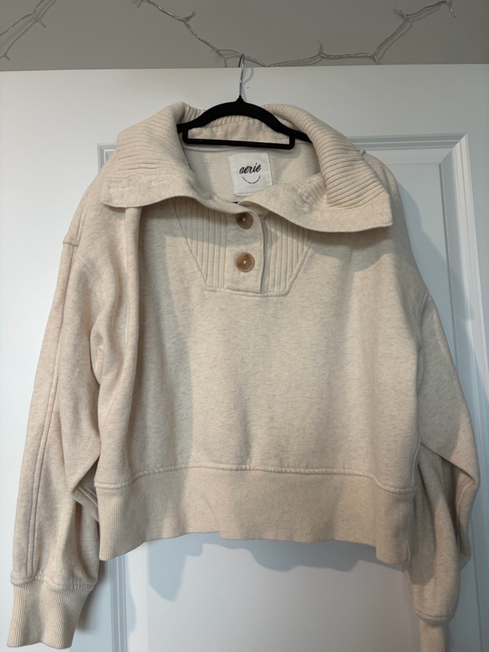 aerie Cream Button-Front Cowl Neck Pullover